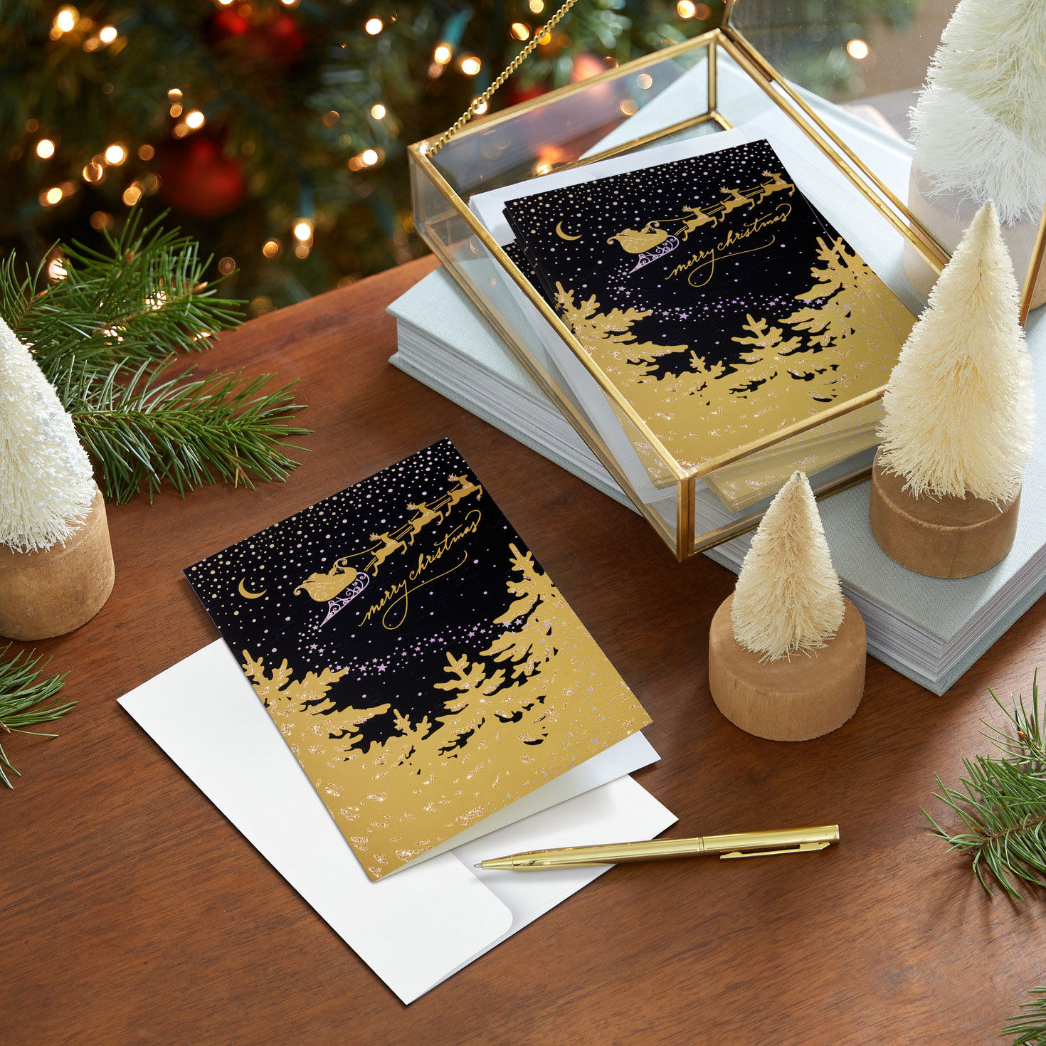 Gold Sleigh in Dark Sky Boxed Christmas Cards, Pack of 16 for only USD 20.49 | Hallmark