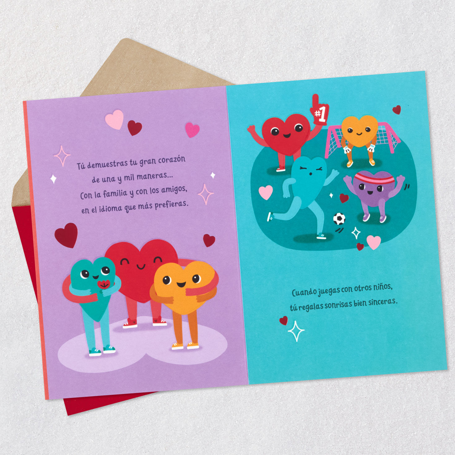 Happy Heart Kids Valentine's Day Card in Spanish Open card with envelope image number 3