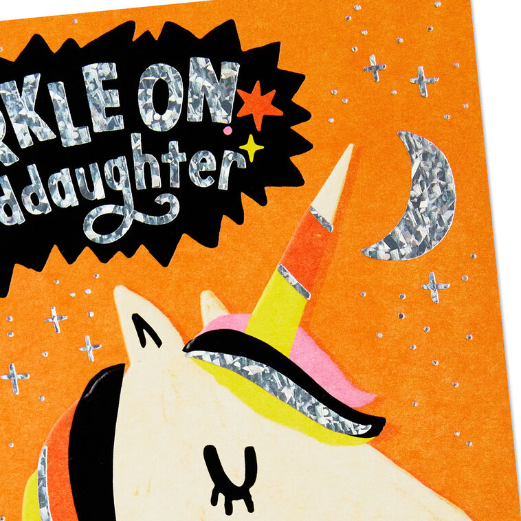 Pink, Orange and Black Unicorn Halloween Card Card Front Detail image number 4