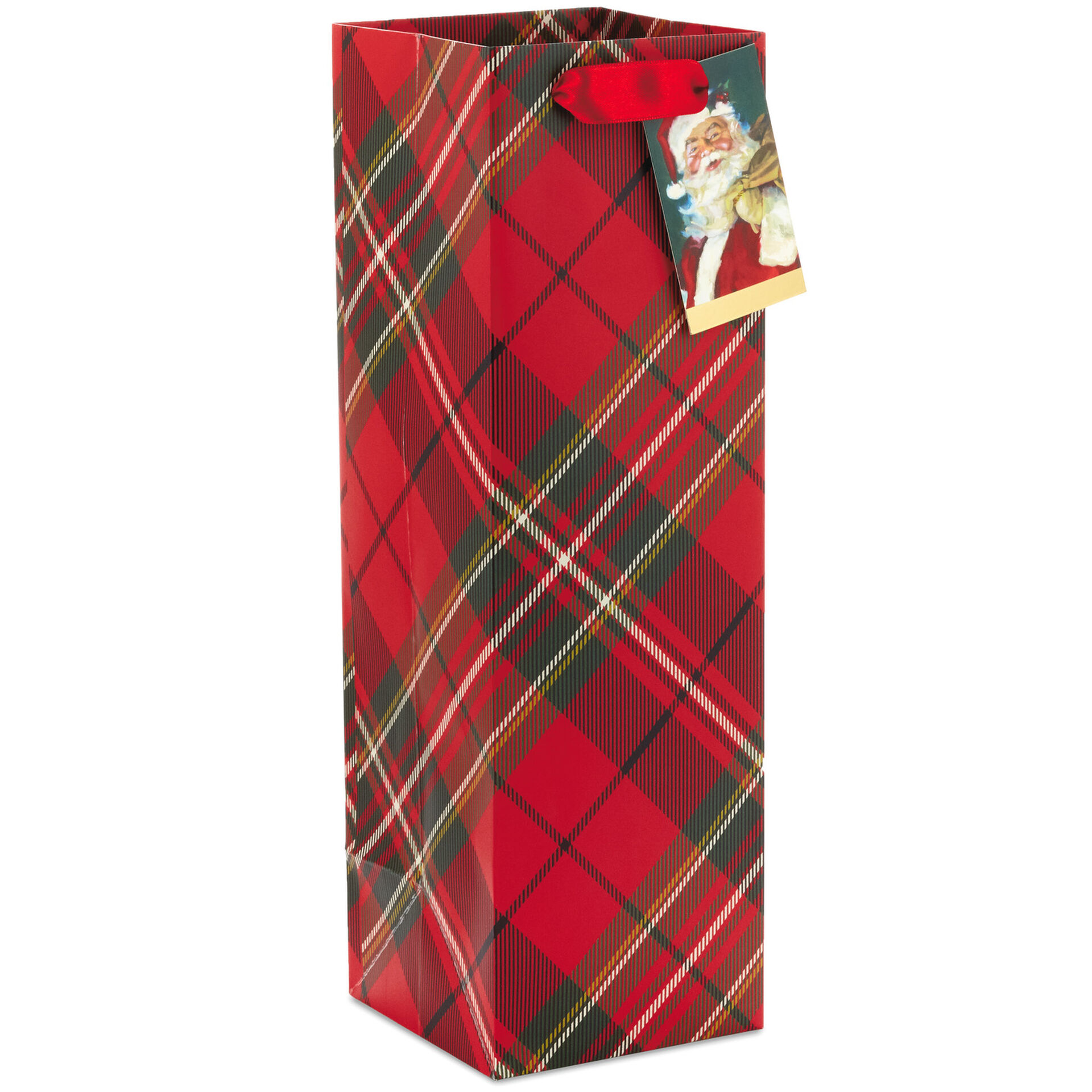 13" Red Tartan Plaid Christmas Wine Bottle Gift Bag Gift Bags Hallmark