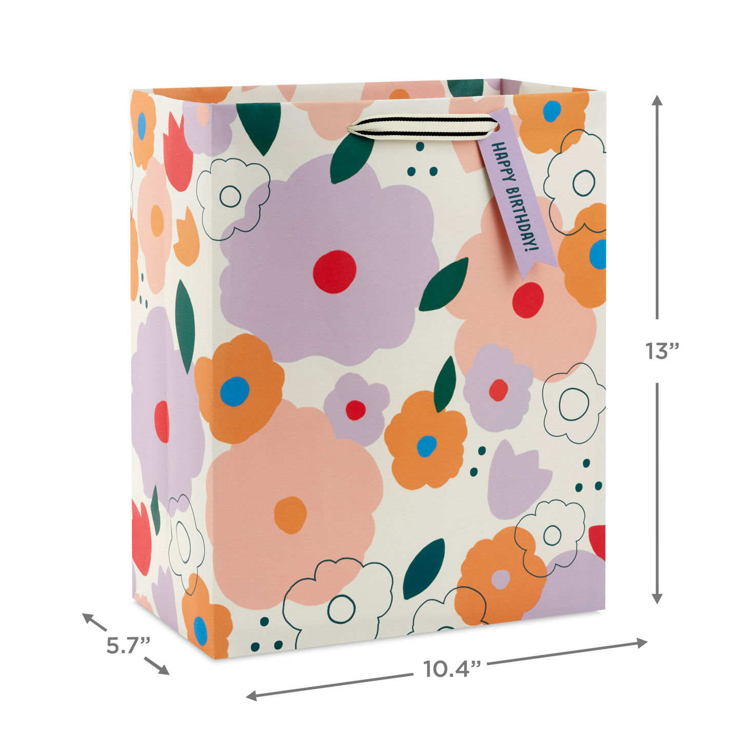 Retro Purple and Peach Blooms Large Gift Bag measurement image number 3