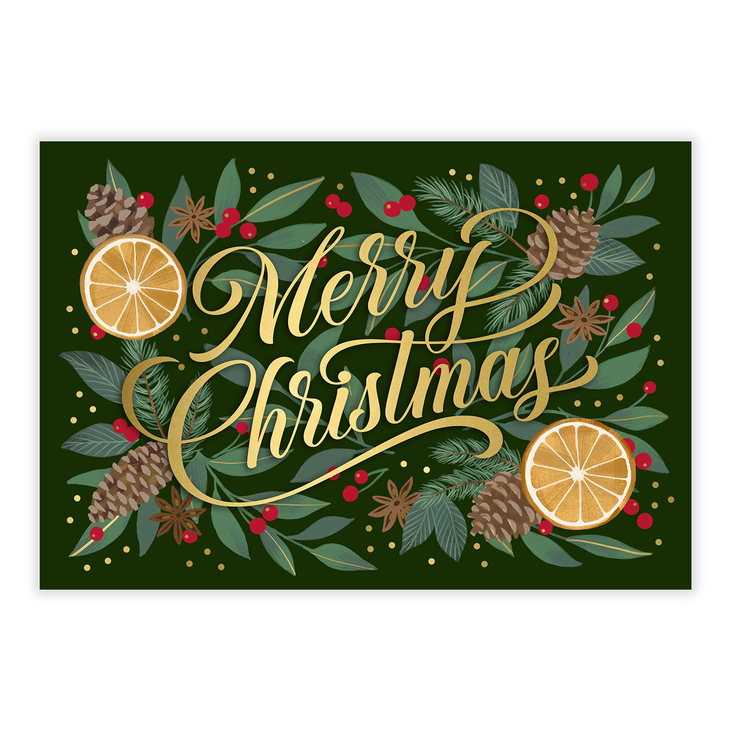 Evergreens and Fruit Personalized Christmas Card front image number 2