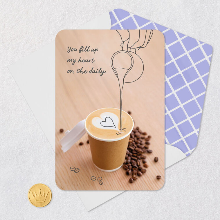 Coffee Beans and Latte Heart Art Blank Card Card Front with Envelope and Gold Seal image number 4