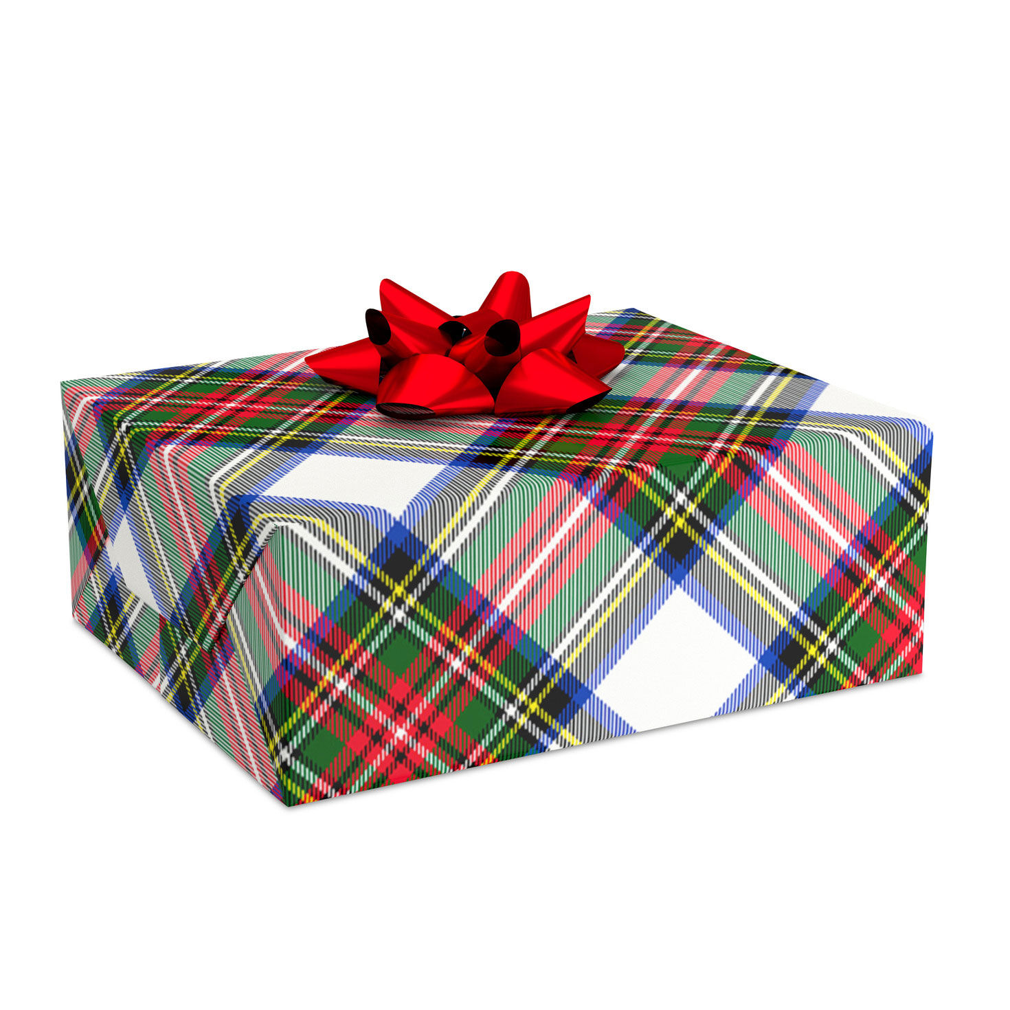 Festive Red & Green Plaid on White Christmas Wrapping Paper in use image number 2