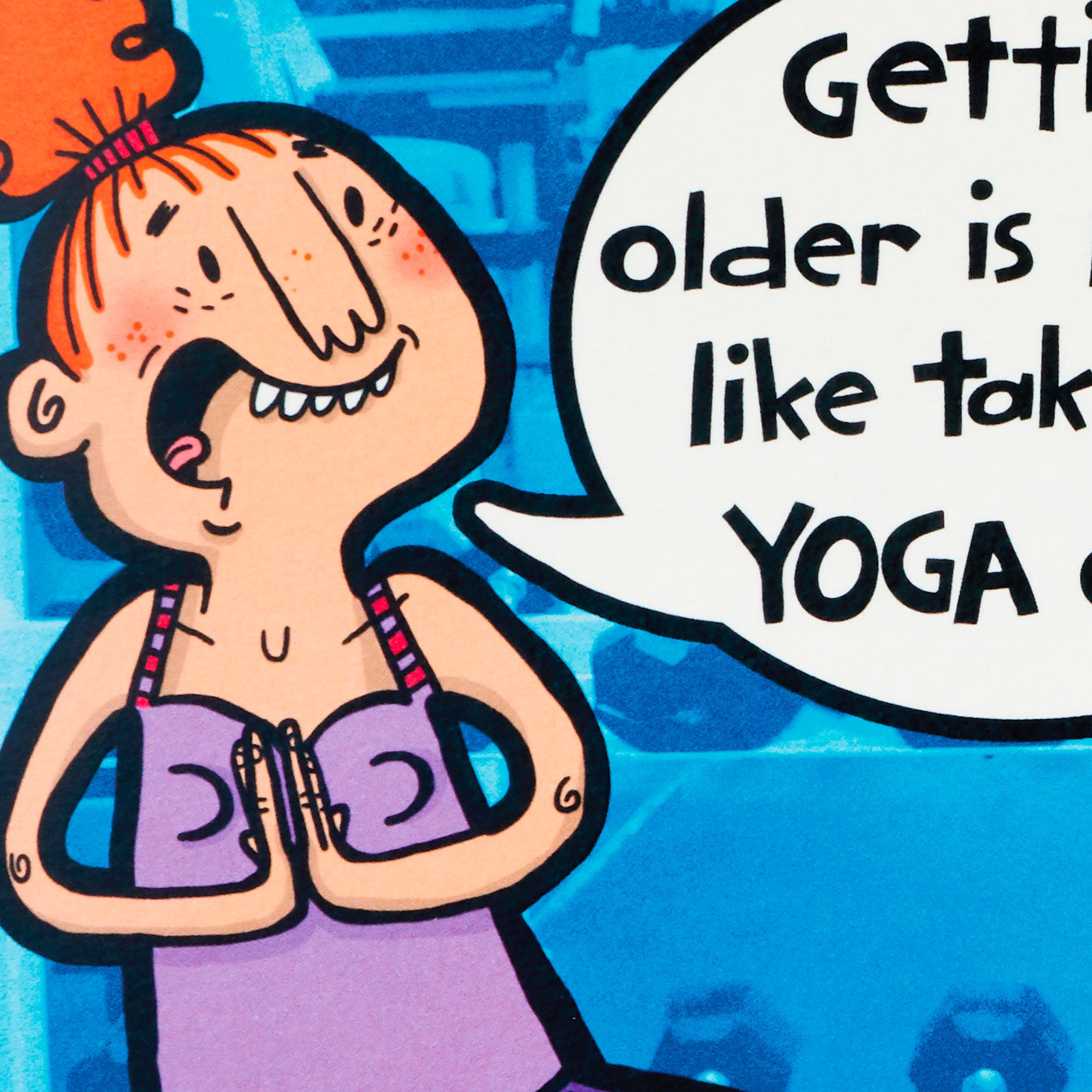 Yoga Pose Cartoon Birthday Card for Getting Older Card Front Detail image number 4