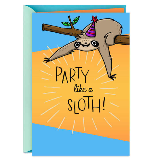 Party Like a Sloth Birthday Card, , large image number 1