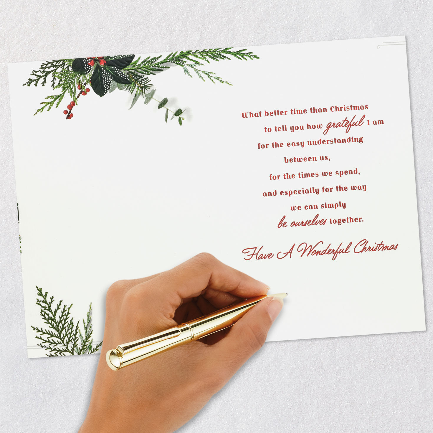 Holly and Greenery Christmas Card for Friend Signing card image number 6