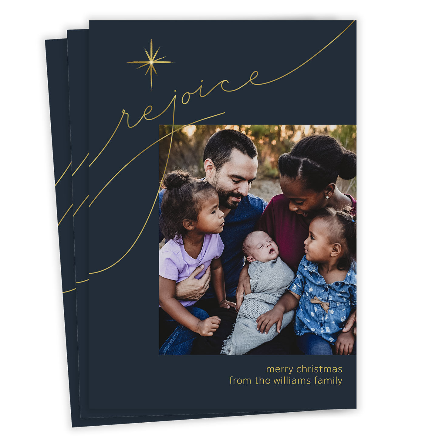 Elegant Rejoice Religious Flat Christmas Photo Card