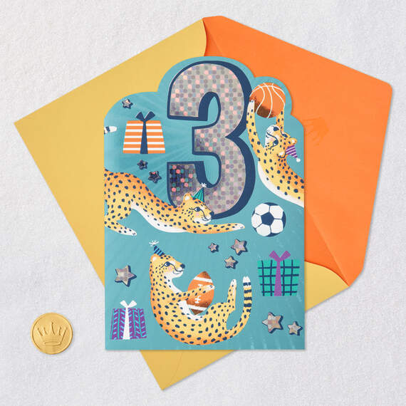 Yippee, You're 3 Sporty Cheetahs 3rd Birthday Card, , large image number 5