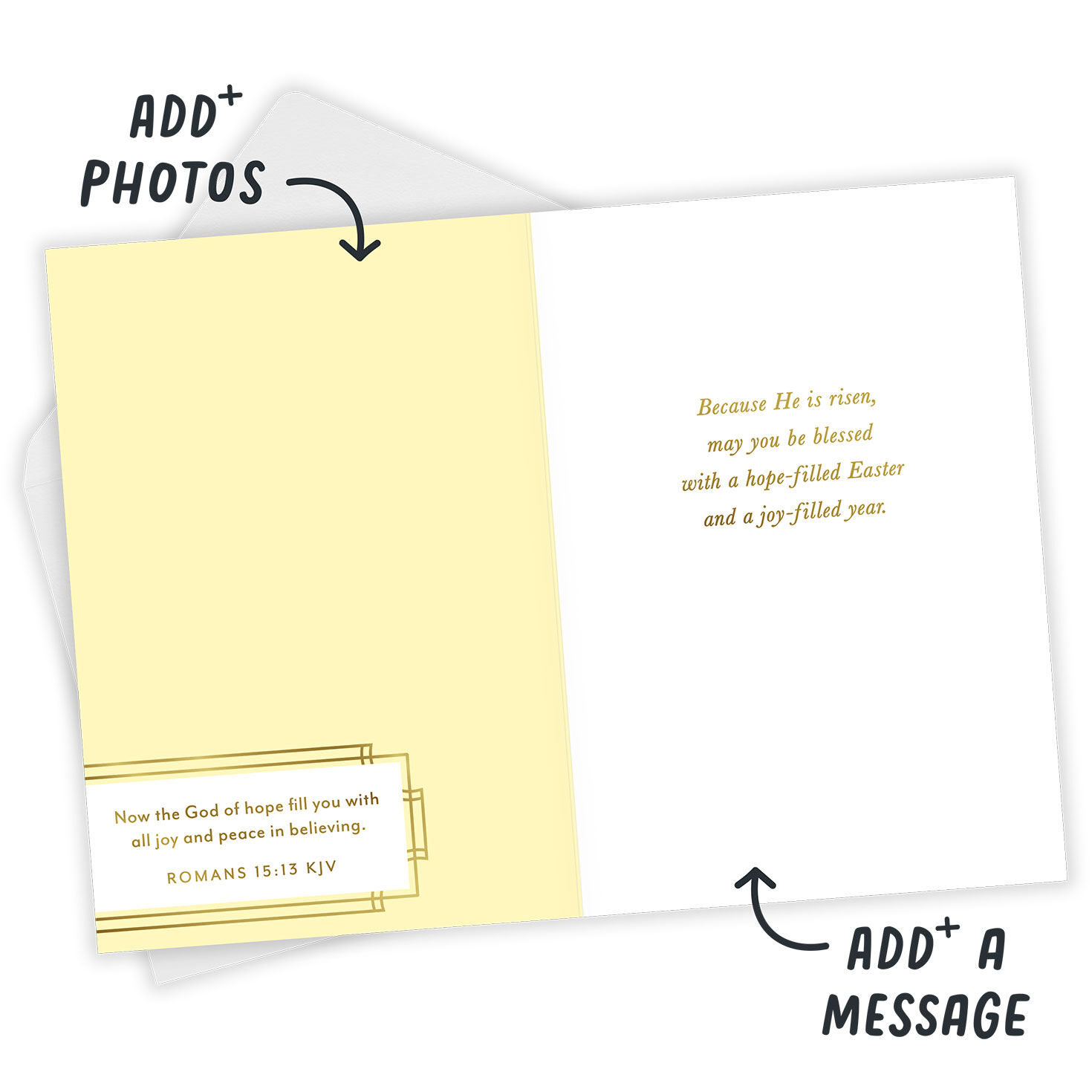 White Lily Drawing Personalized Easter Card Open Card with Envelope indicating personalization image number 3