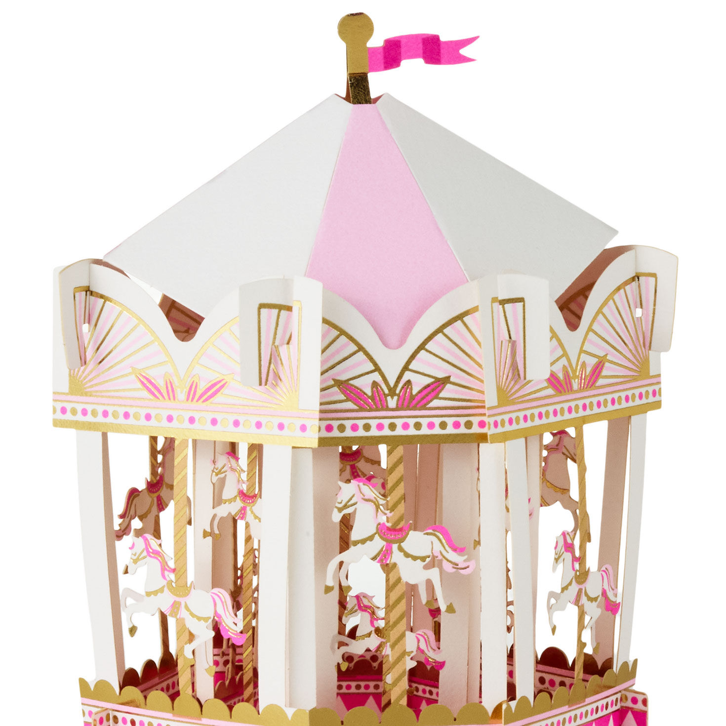 Pink Carousel Musical Pop-Up Birthday Card Card Front Detail image number 6