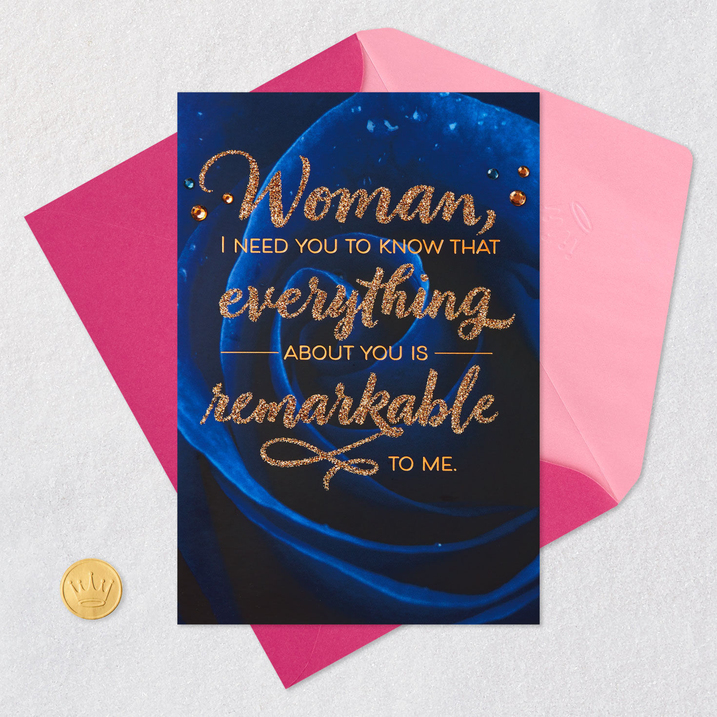 Blue Rose Romantic Mother's Day Card Card Front with Envelope and Gold Seal image number 5