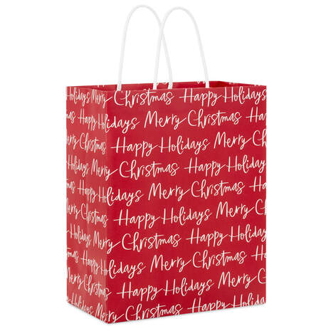 9.6" Merry Christmas and Happy Holidays Medium Gift Bag, , large