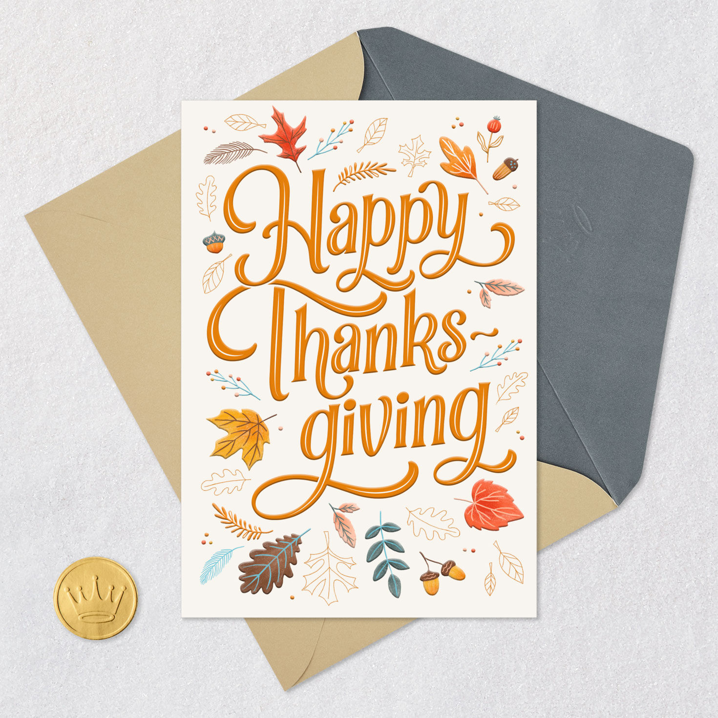 Autumn Leaves Thanksgiving Card Card Front with Envelope and Gold Seal image number 5
