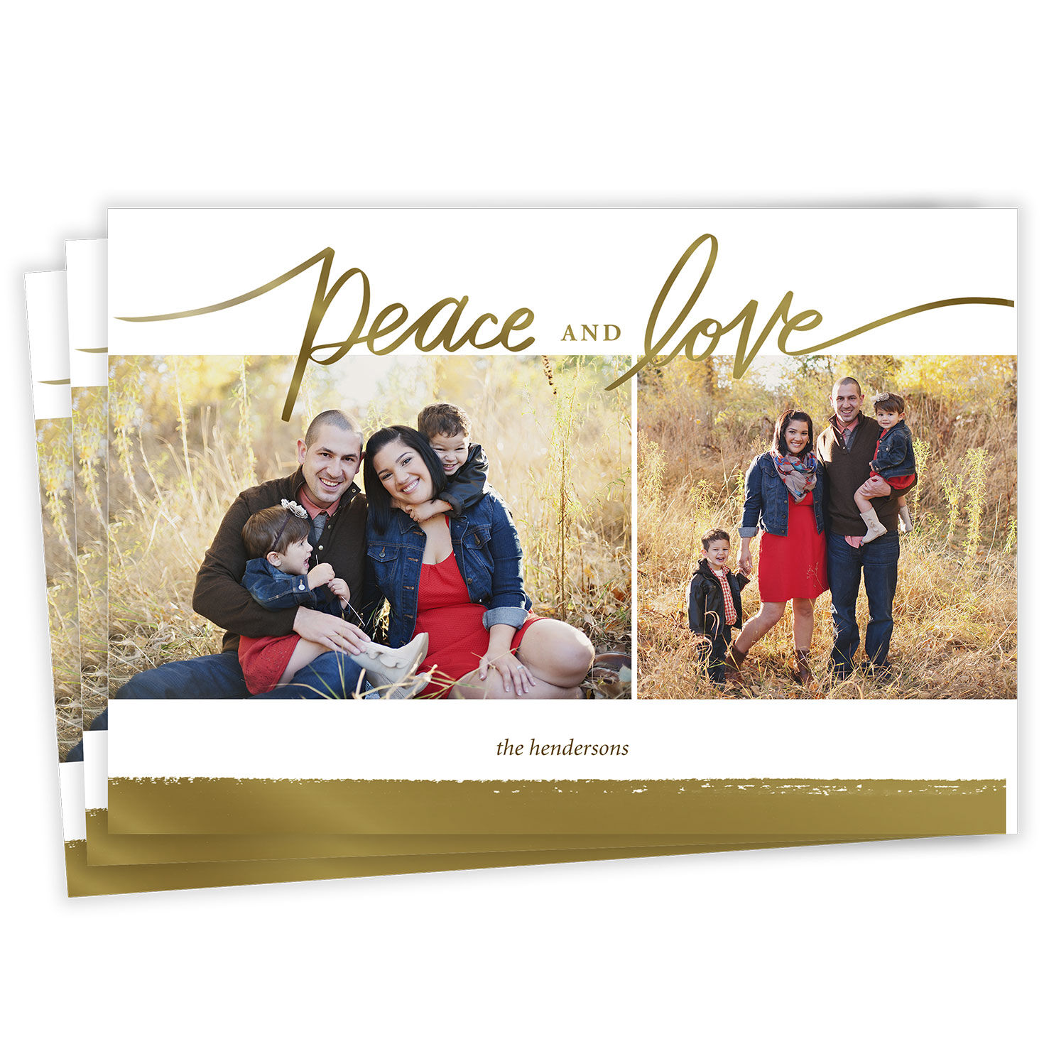 Gold Peace and Love Flat Holiday Photo Card
