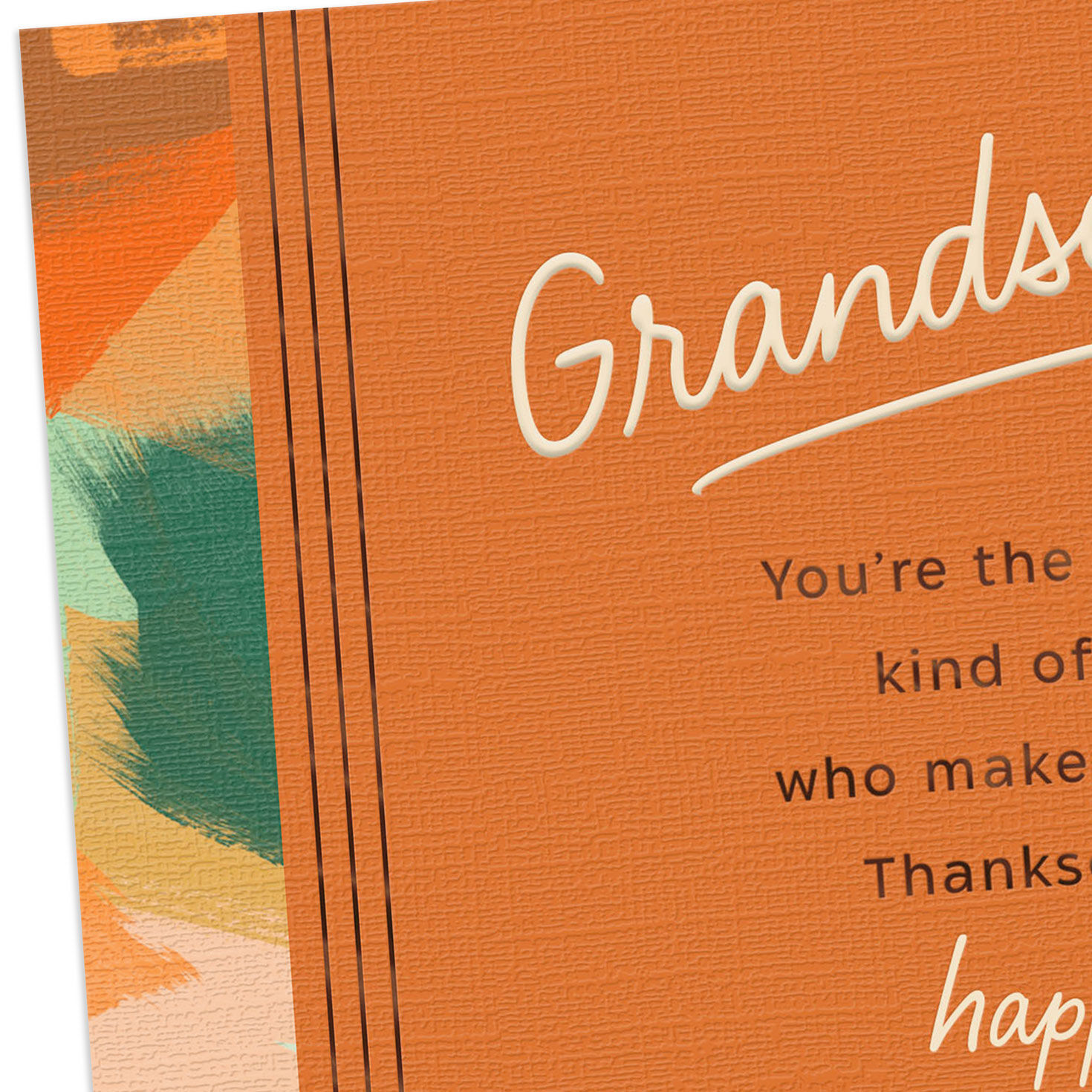 Orange and Green Abstract Thanksgiving Card for Grandson Card Front Detail image number 5