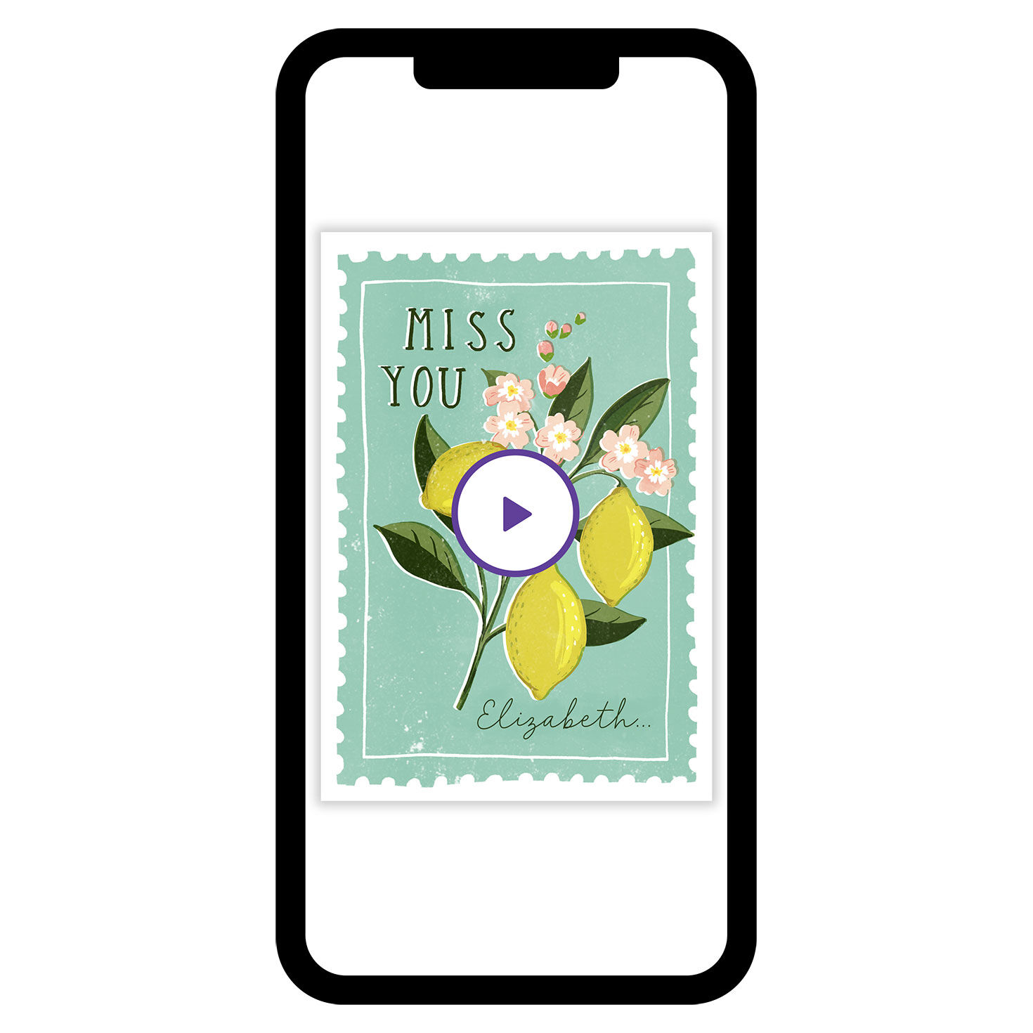 Pink Flowers Stamp Miss You eCard