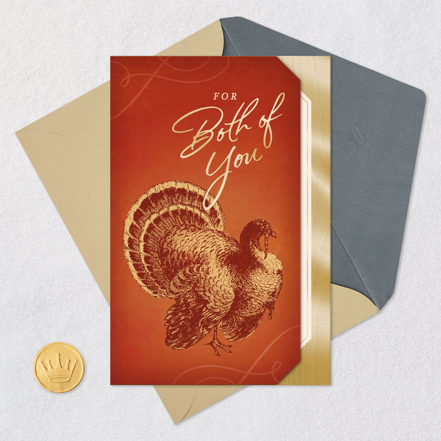 Brown Classic Turkey Thanksgiving Card for Couple Card Front with Envelope and Gold Seal image number 5