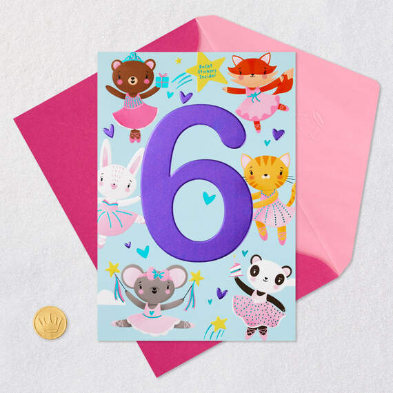 Sweet Six Ballerina Animals 6th Birthday Card With Stickers, , large image number 6