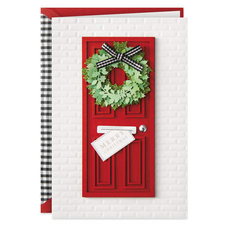 Red Front Door With Wreath Christmas Card, , large