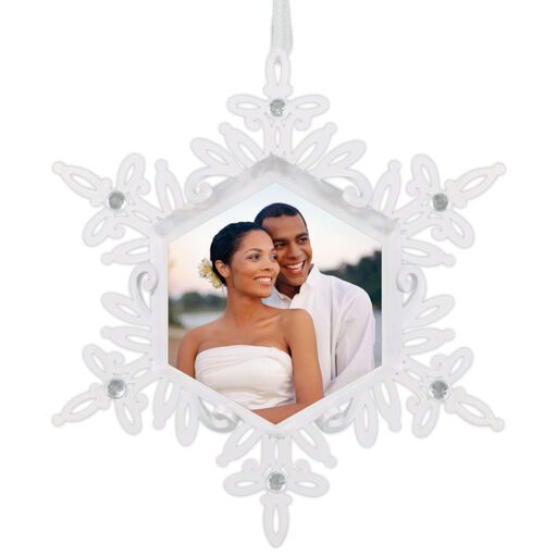 Sparkling Snowflake Photo Personalized Metal Ornament, 