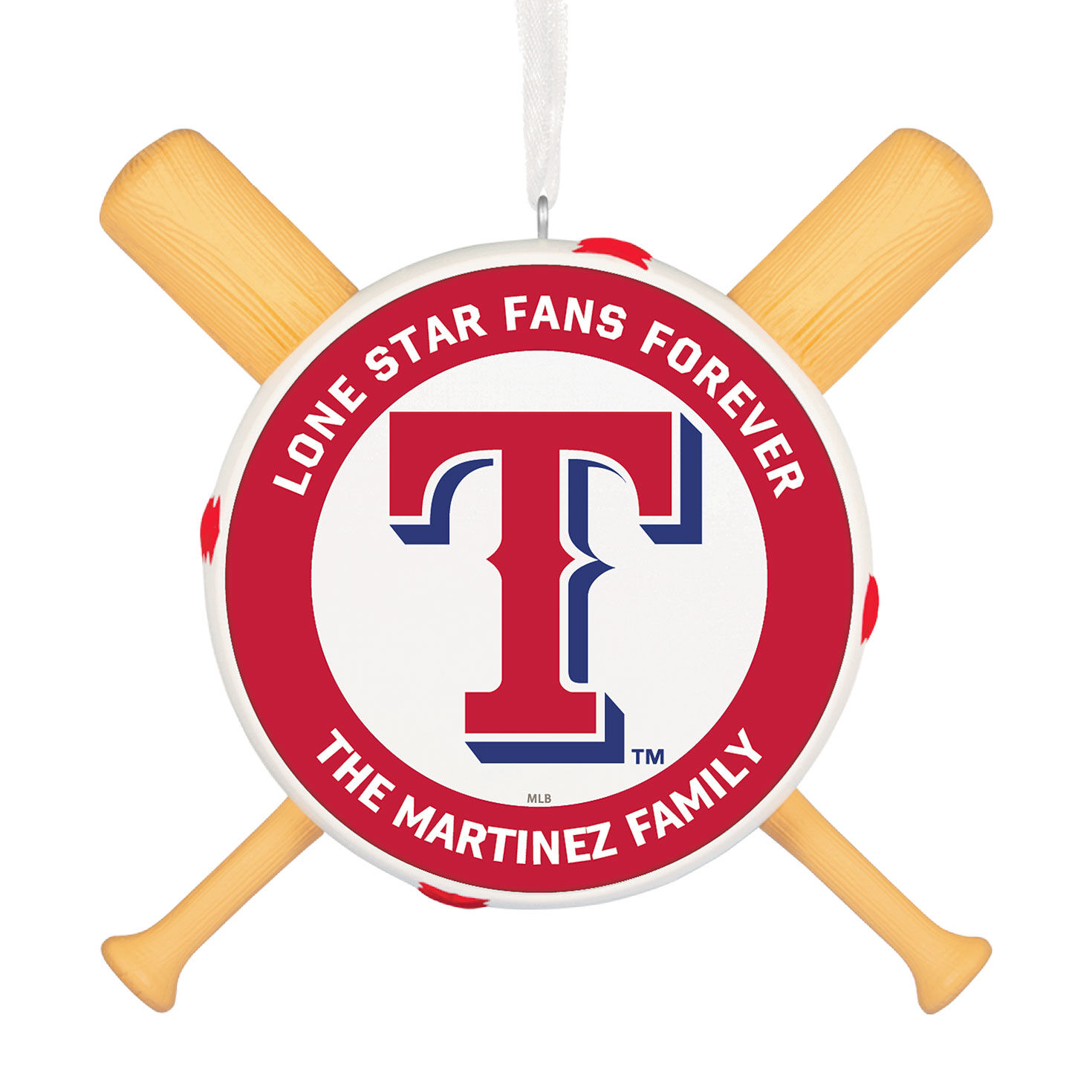 MLB Texas Rangers™ Baseball Personalized Ornament, Custom Text