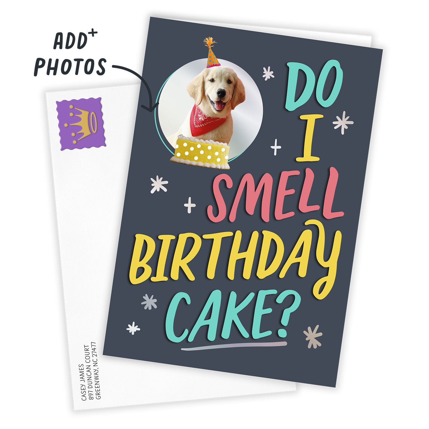 Dog With Party Hat Personalized Birthday Card Card Front indicating personalization image number 2