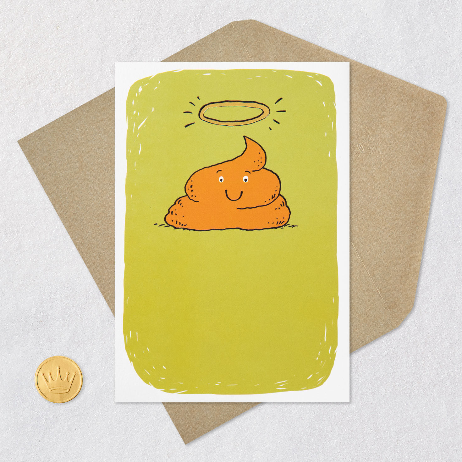 Poop With Halo Funny Birthday Card Card Front with Envelope and Gold Seal image number 5