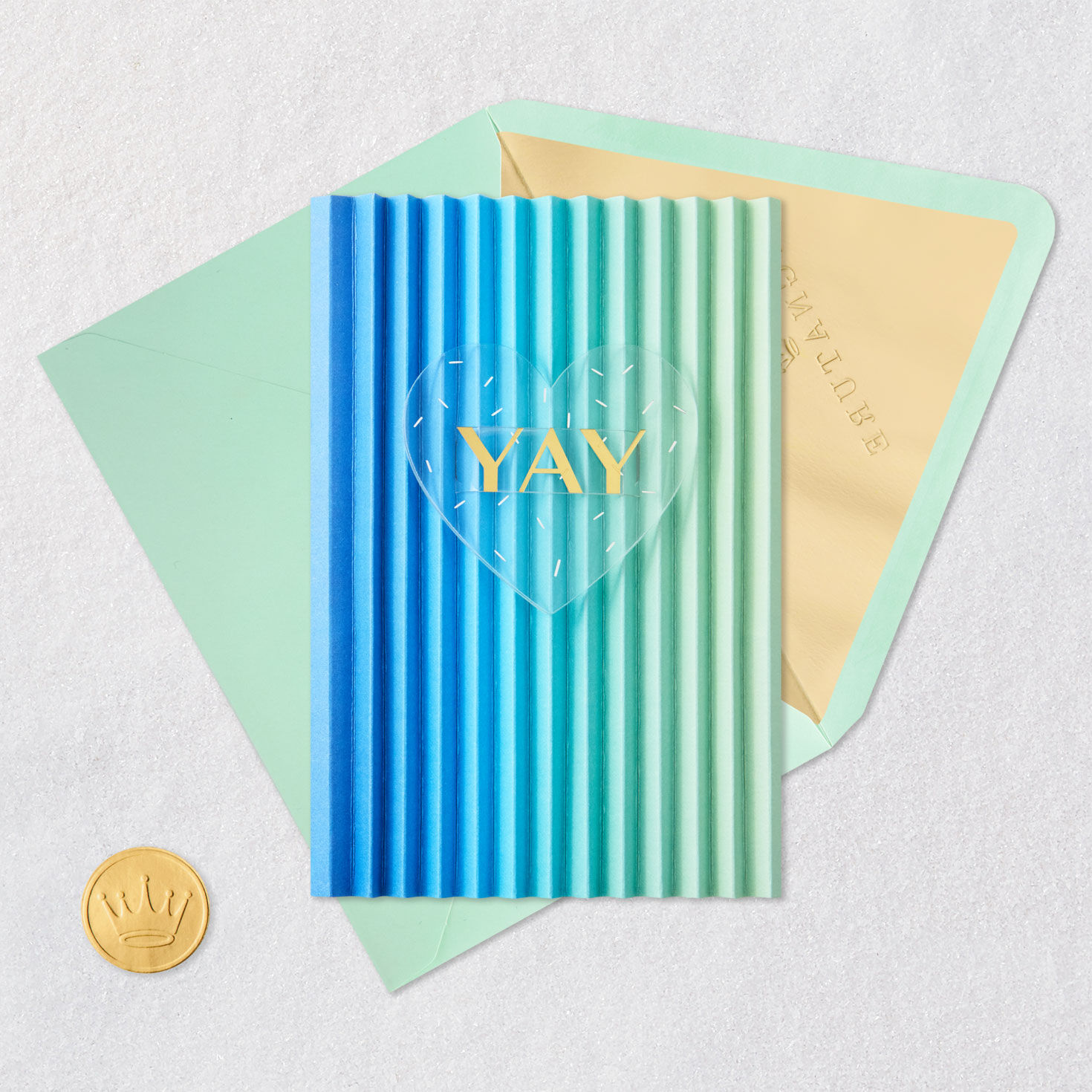 Blue and Green Heart Anniversary Card for Couple Card Front with Envelope and Gold Seal image number 5