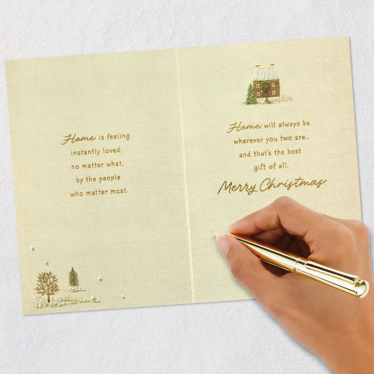 Vintage Embroidery Winter Scene Parents Christmas Card Signing card image number 8