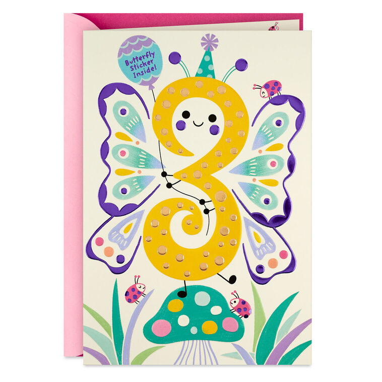 Bright and Delightful Butterfly 3rd Birthday Card With Sticker, , large image number 1