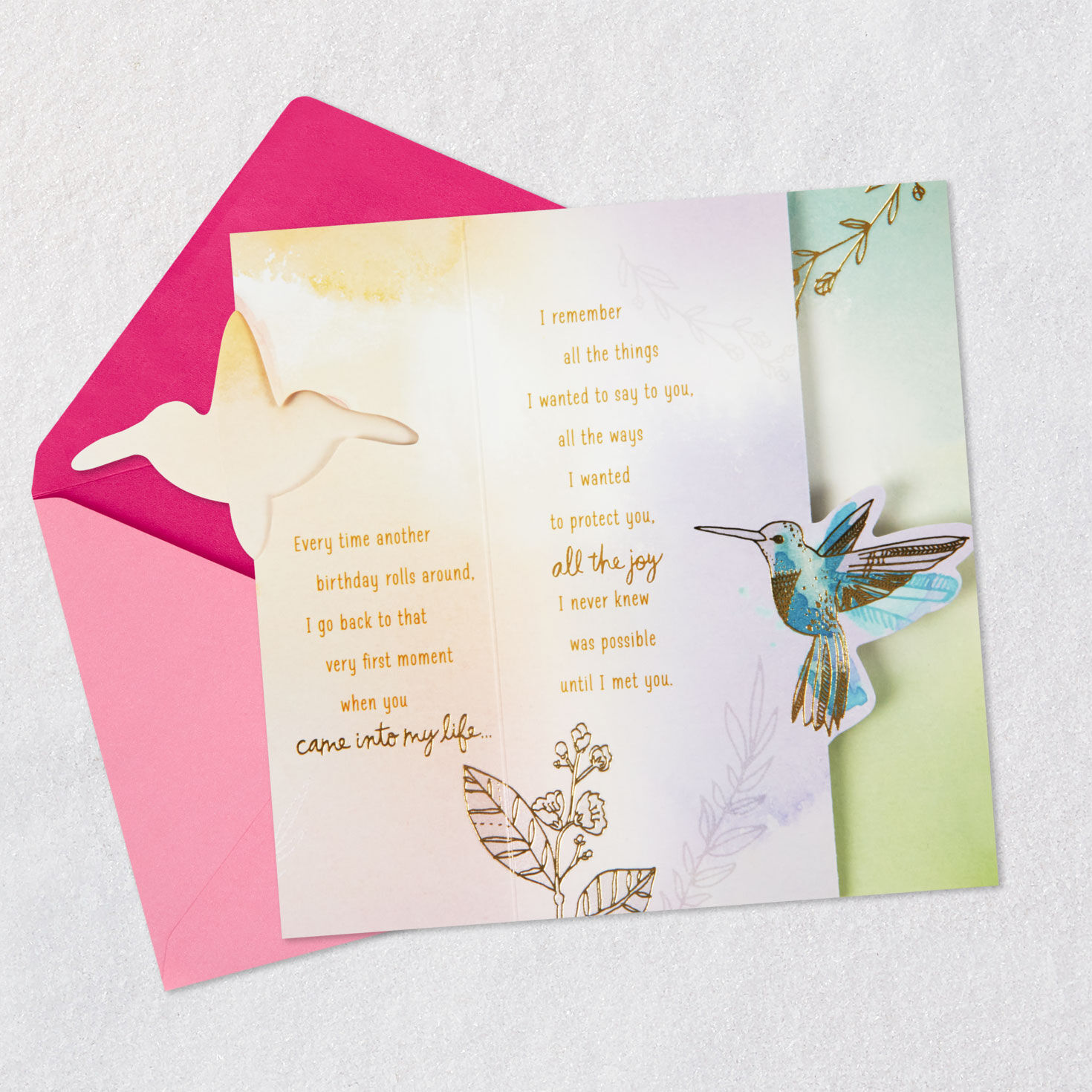 Hummingbirds and Flowers Daughter Birthday Card Open card with envelope image number 5