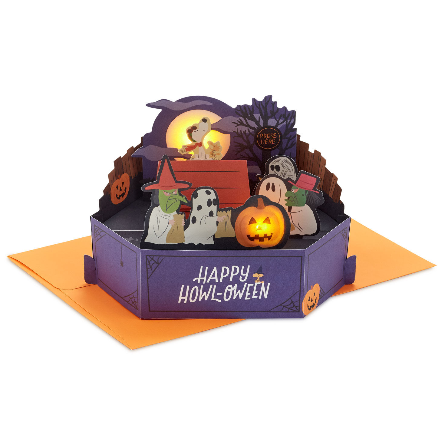 Peanuts® Happy Howl-oween, Snoopy Musical 3D Pop-Up Halloween Card with Light