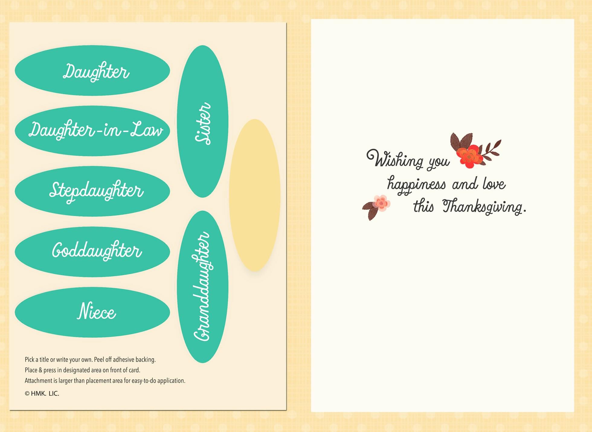 Floral Wreath Thanksgiving Card with Customizable Female Relative Stickers