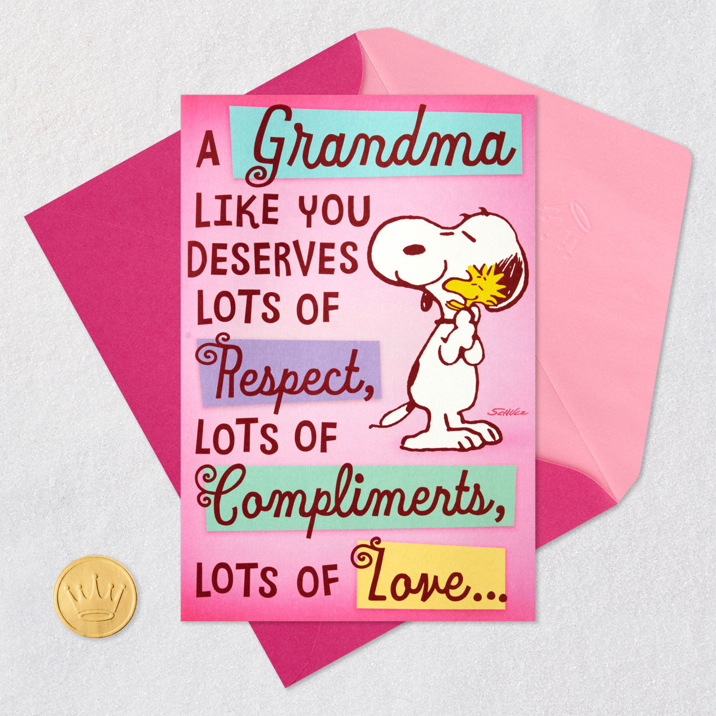 Snoopy Hugging Woodstock Mother's Day Card for Grandma Card Front with Envelope and Gold Seal image number 6
