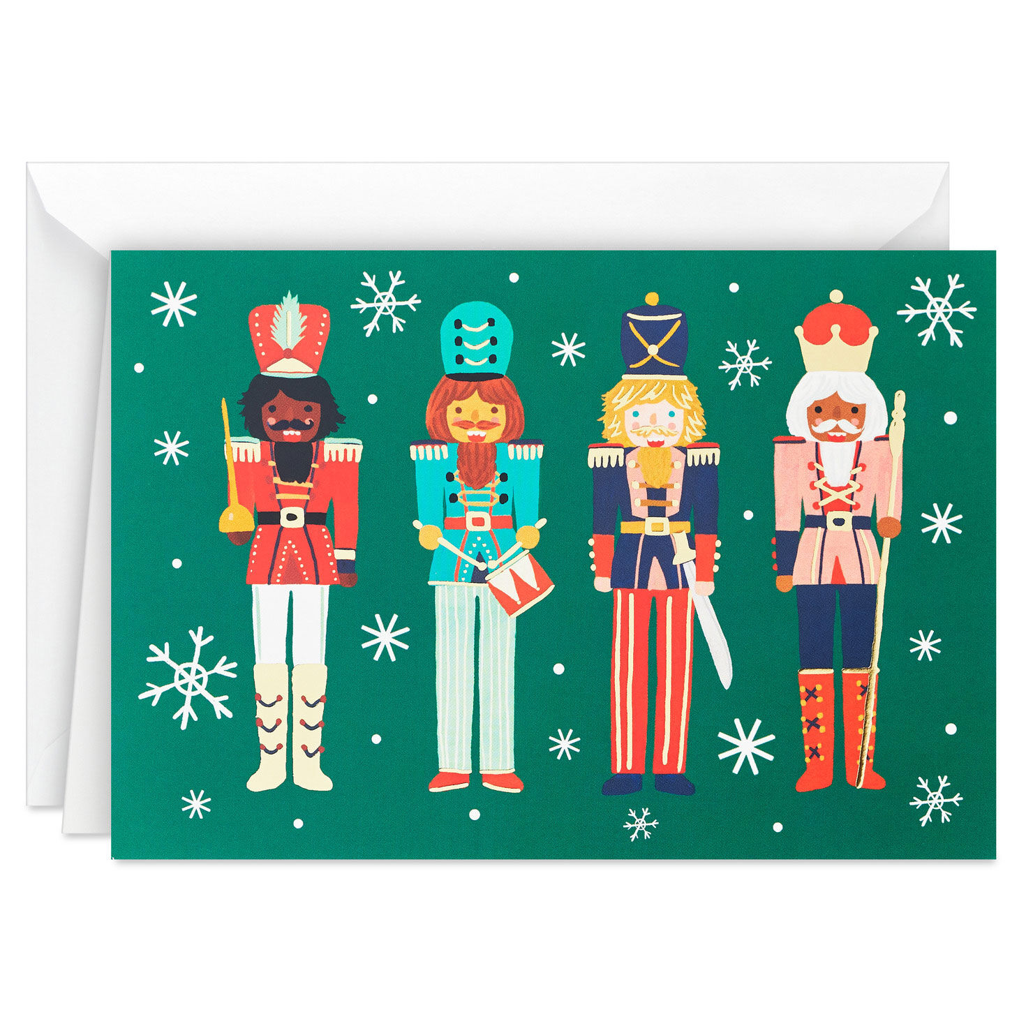Nutcrackers on Green Boxed Christmas Cards Bulk Pack card front with envelope image number 2