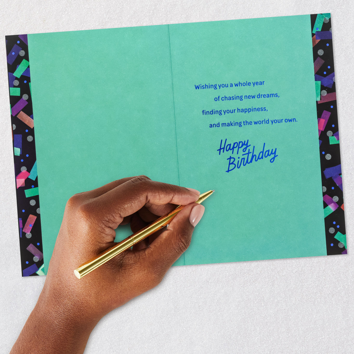 Black and Blue Neon Confetti 19th Birthday Card Signing card image number 6