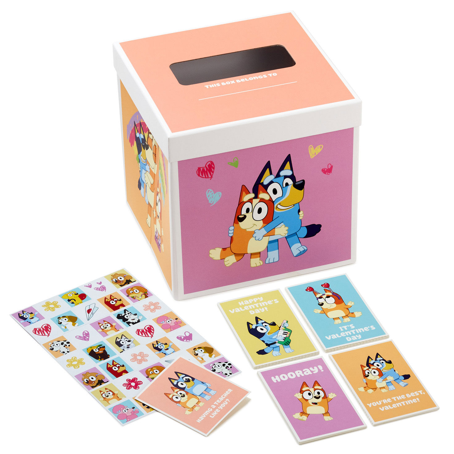 Bluey Time to Party Kids Classroom Valentines Set With Cards, Stickers and Mailbox