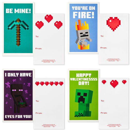 Minecraft Kids Classroom Valentines Set With Cards, Stickers and Mailbox, 