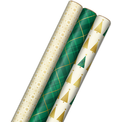 Gold and Green 3-Pack Christmas Wrapping Paper Assortment, 120 sq. ft., 
