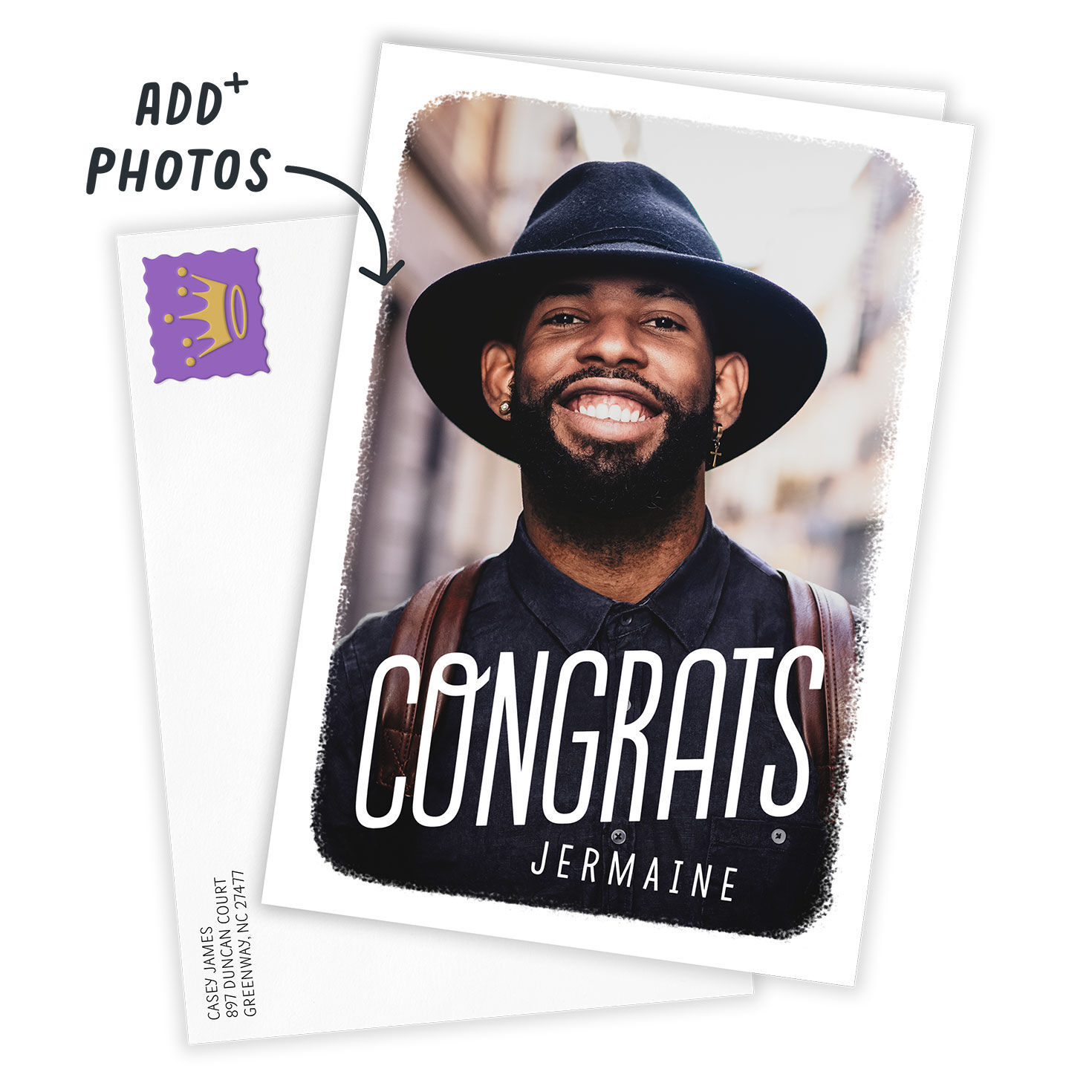 Personalized White Outline Congratulations Photo Card  image number 2