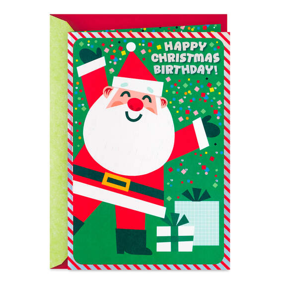Santa and Confetti Christmas Birthday Card, , large image number 1