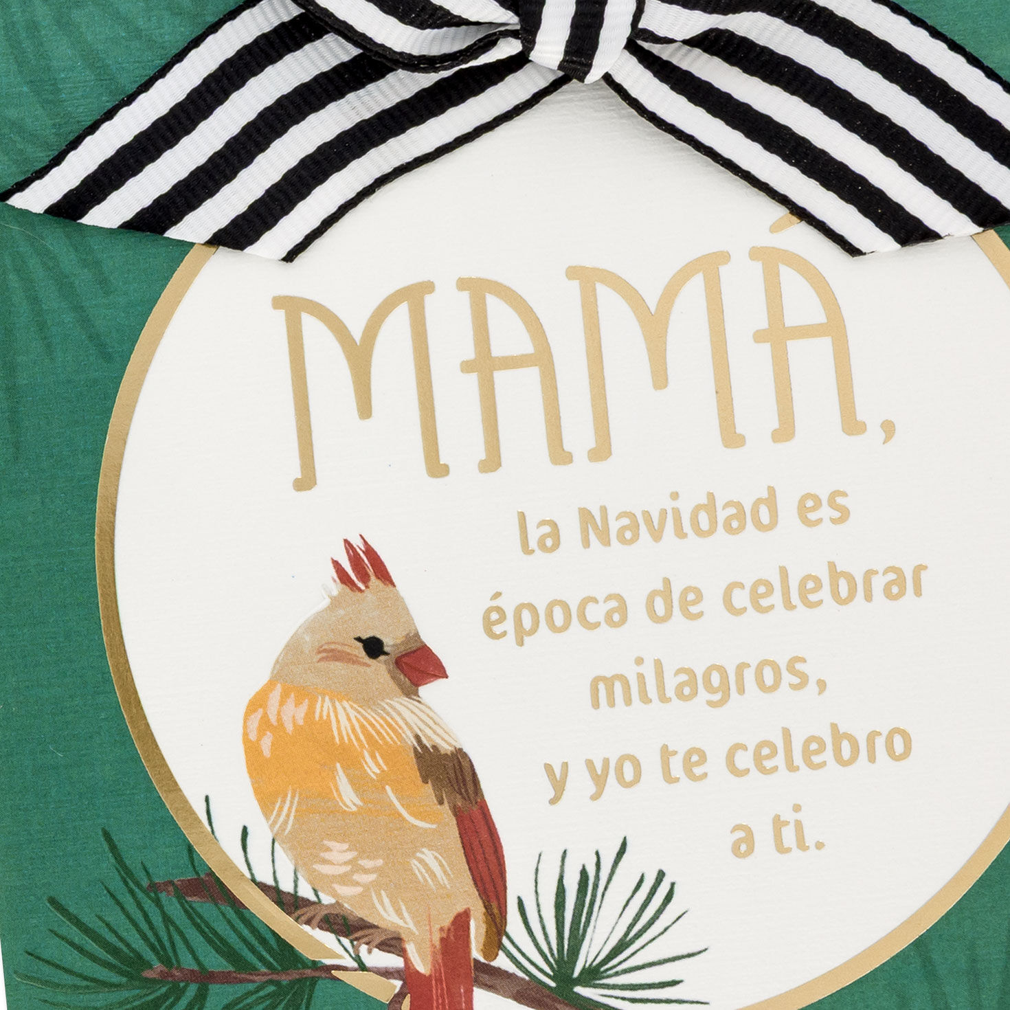 Cardinal in Gold Medallion Christmas Card for Mom Card Front Detail image number 4