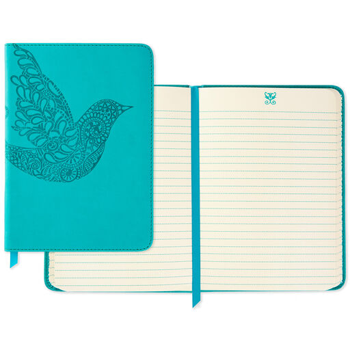 Embossed Bird Turquoise Faux Leather Notebook, 