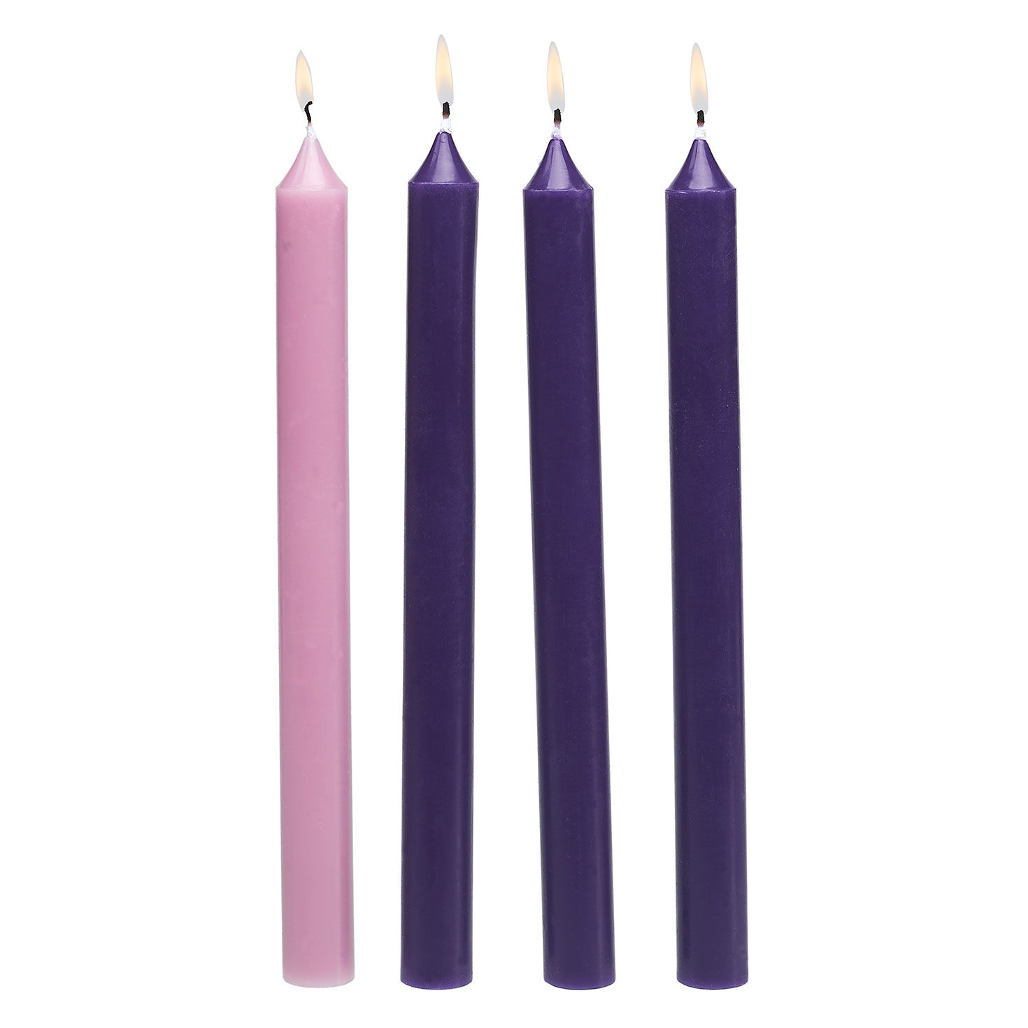 3 Purple and 1 Pink Advent Taper Candles lit image number 2