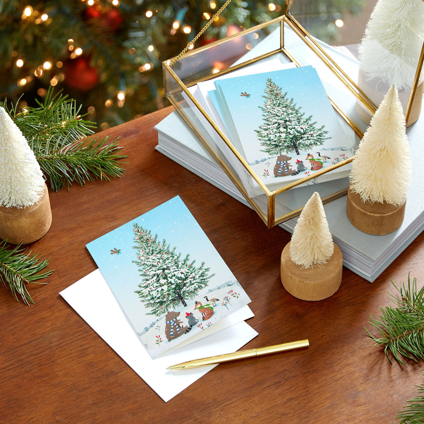 Woodland Critters Around a Snowy Tree Packaged Christmas Cards, Set of 5 for only USD 5.00 | Hallmark