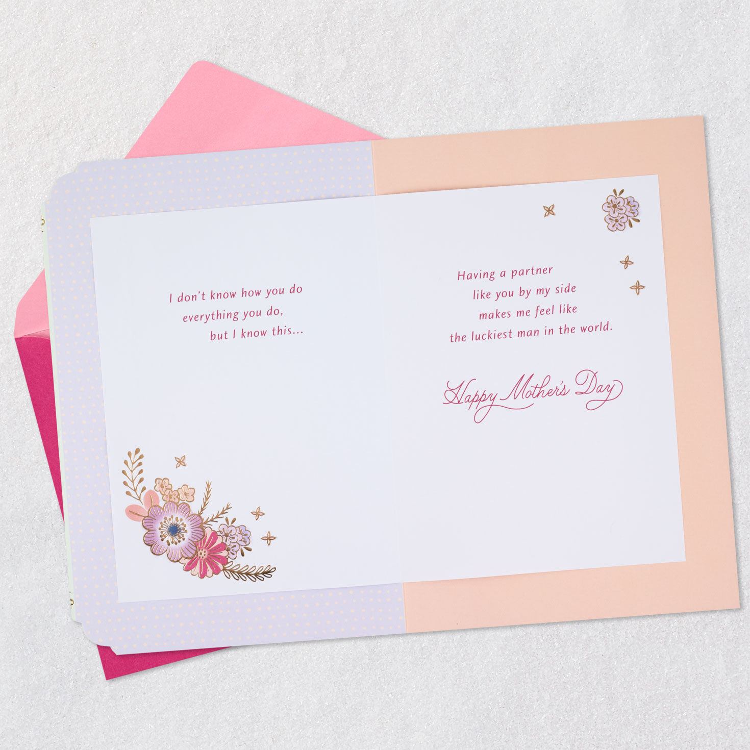 Pink and Peach Flowers with Butterfly Mother's Day Card Open card with envelope image number 4