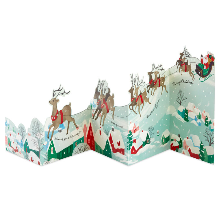 Santa and Sleigh Scene Boxed Christmas Cards front folded out image number 2