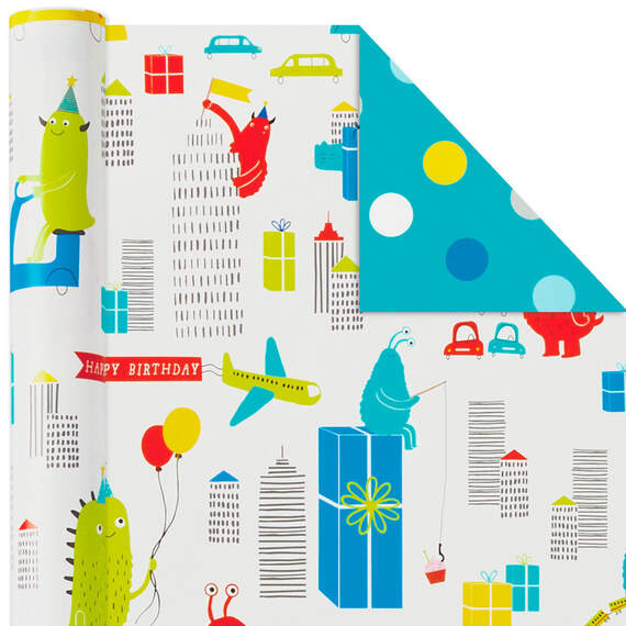 Colorful Kid Birthday 3-Pack Reversible Wrapping Paper, 120 sq. ft. total, , large image number 5