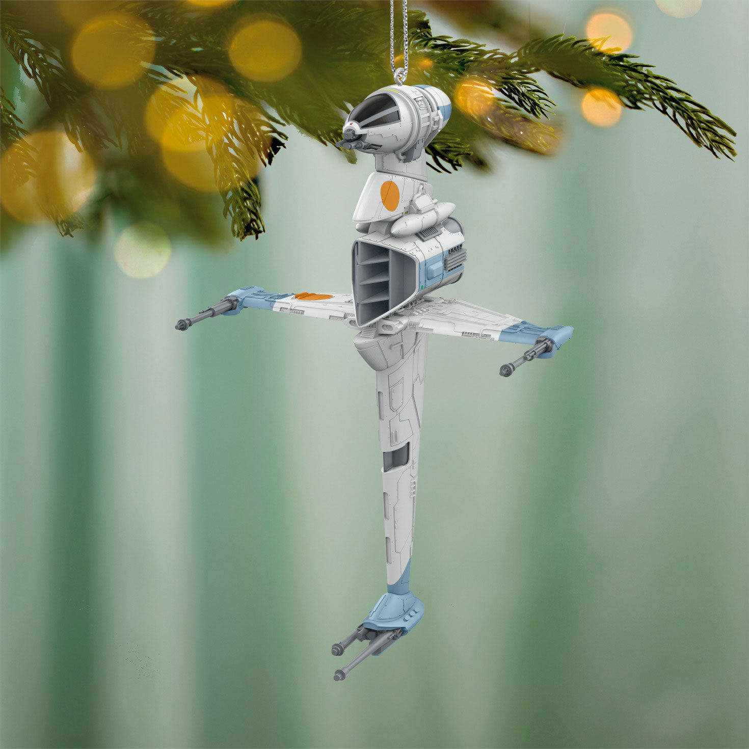 Star Wars Gray Spaceship Keepsake Ornament hanging on tree image number 2